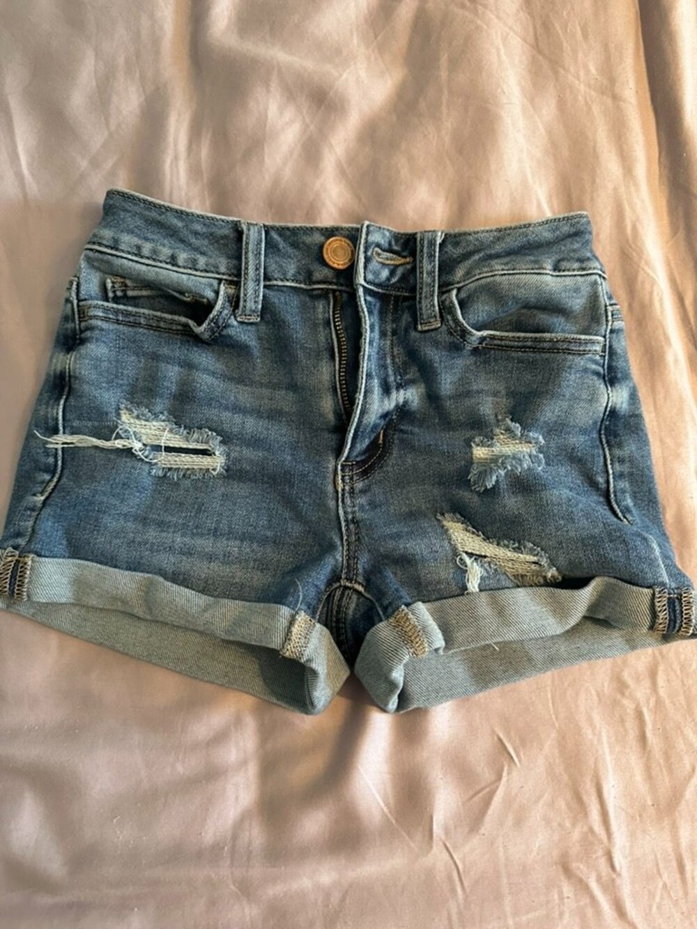 SO High Rise Shortie Denim Shorts – Distressed Cuffed Jean Shorts